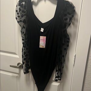 Black Polka Dot Sleeve Bodysuit by Wild Fable